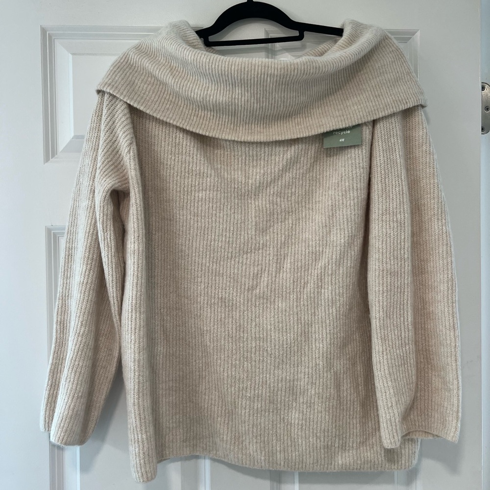 Cream/Beige Off-Shoulder Sweater - Picture 2 of 2